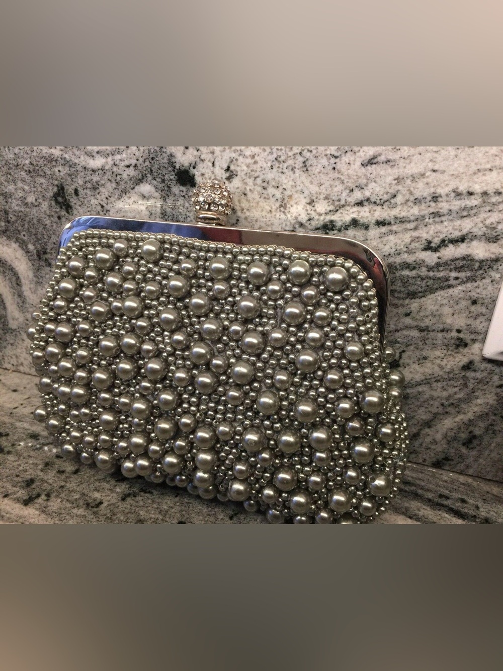 HARVE BENARD FAUX PEARL CLUTCH EVENING BAG